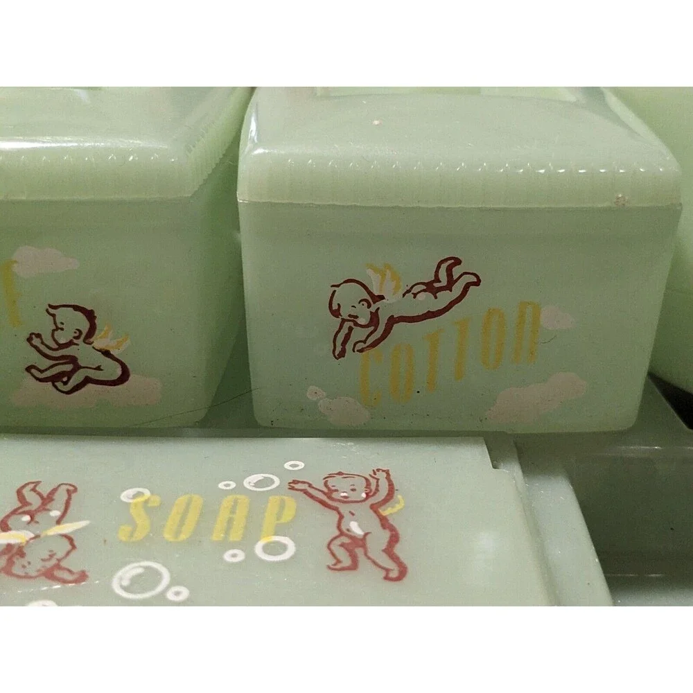 Vintage Clarolyte Jade Plastic Baby Caddy Vanity Set 1950's